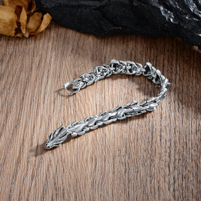 Bracelet en acier inoxydable avec chaîne dragon plaqué argent rétro pour homme-3