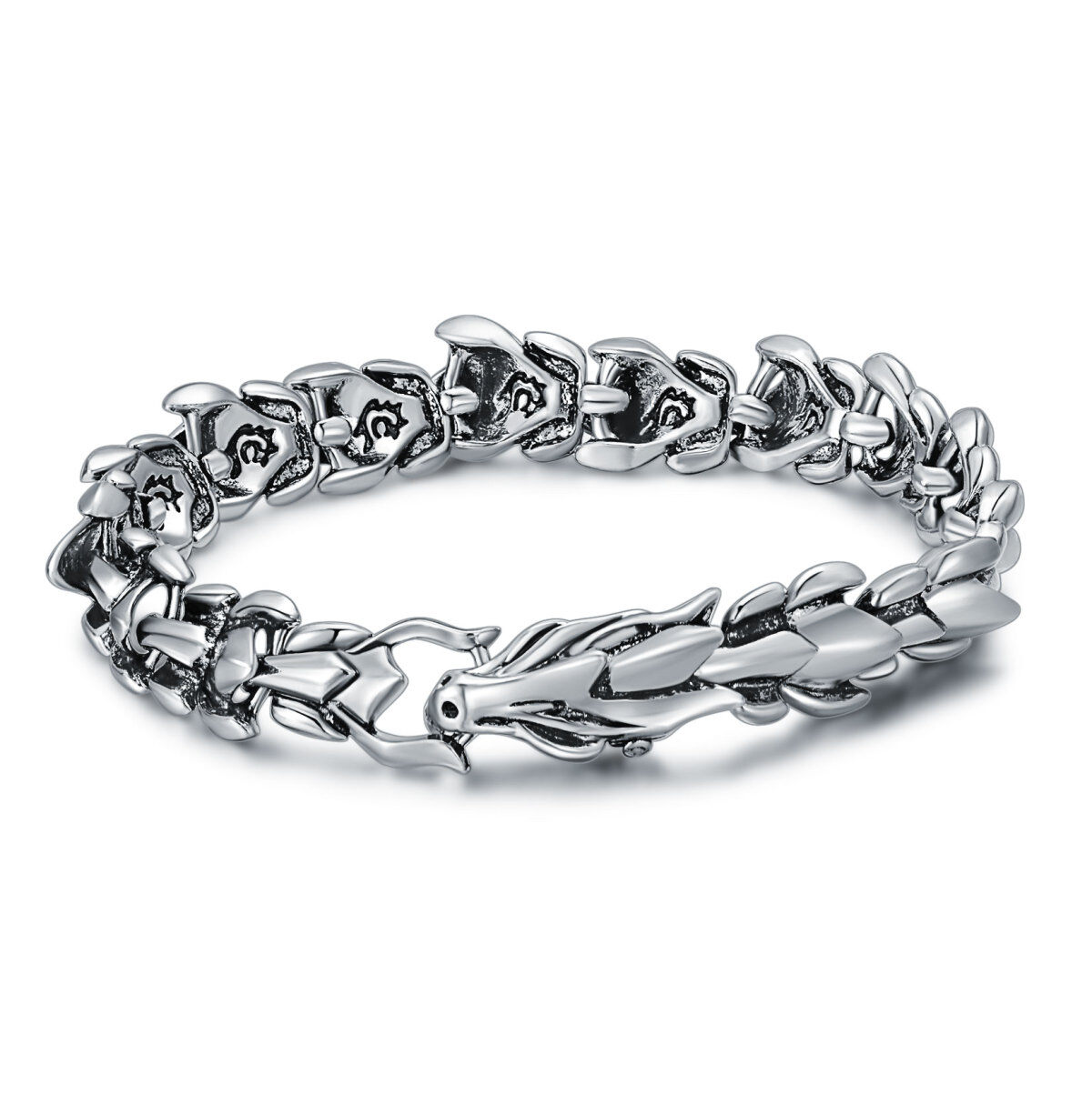 Stainless Steel with Retro Silver Plated Dragon Chain Bracelet for Men-1