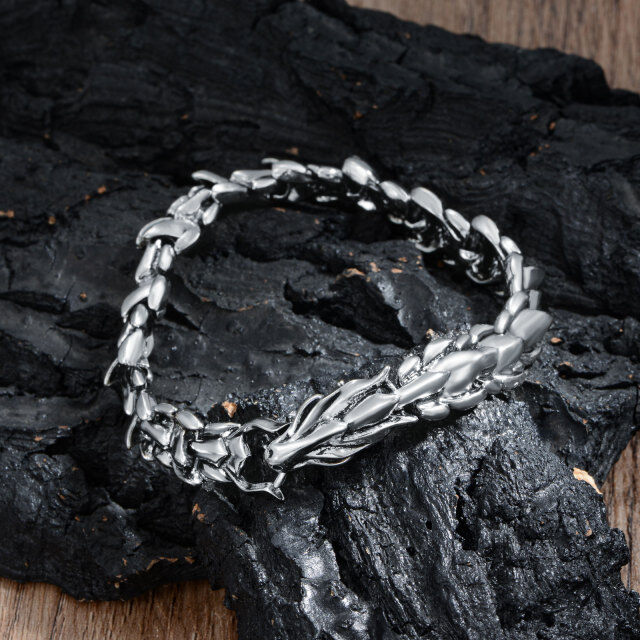 Stainless Steel with Retro Silver Plated Dragon Chain Bracelet for Men-2