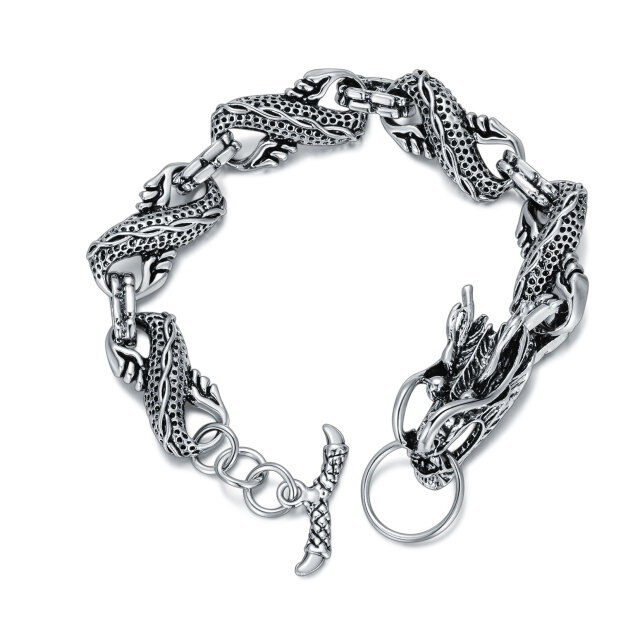 Stainless Steel with Retro Silver Plated Dragon & Viking Rune Chain Bracelet for Men-3