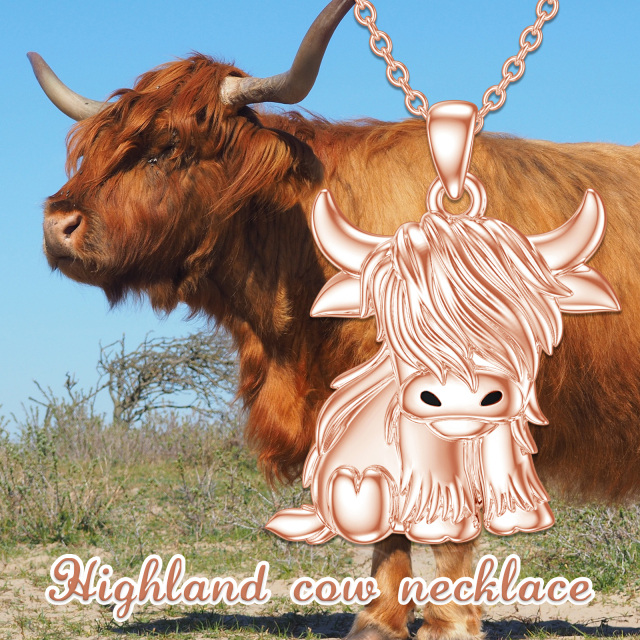 Sterling Silver with Rose Gold Plated Highland Cow Pendant Necklace-2
