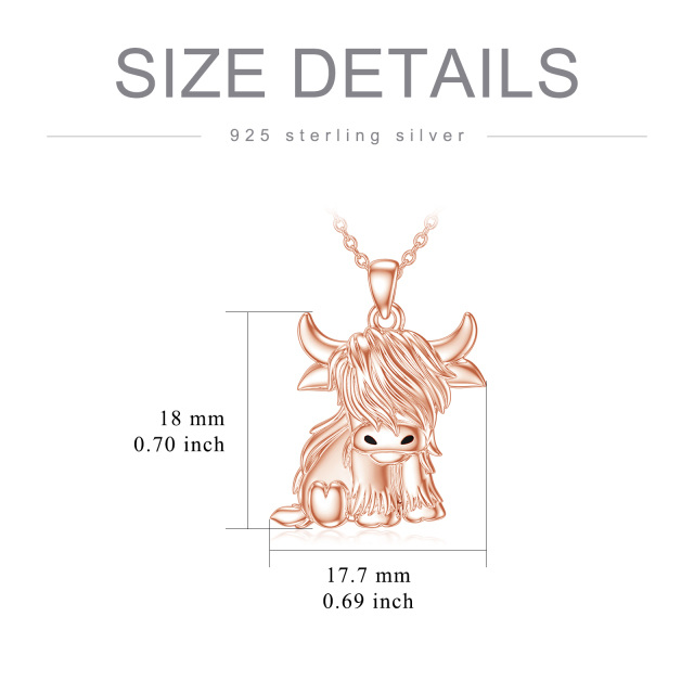 Sterling Silver with Rose Gold Plated Highland Cow Pendant Necklace-3