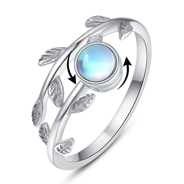 Sterling Silver Moonstone & Opal Leaves Spinner Ring-0