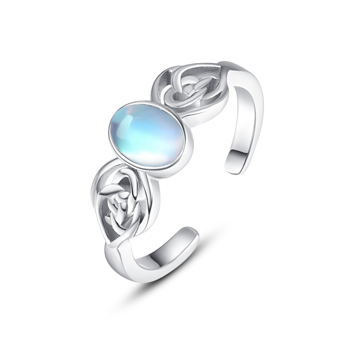 Bague ouverte en argent sterling avec nœud celtique en pierre de lune de forme ovale-1