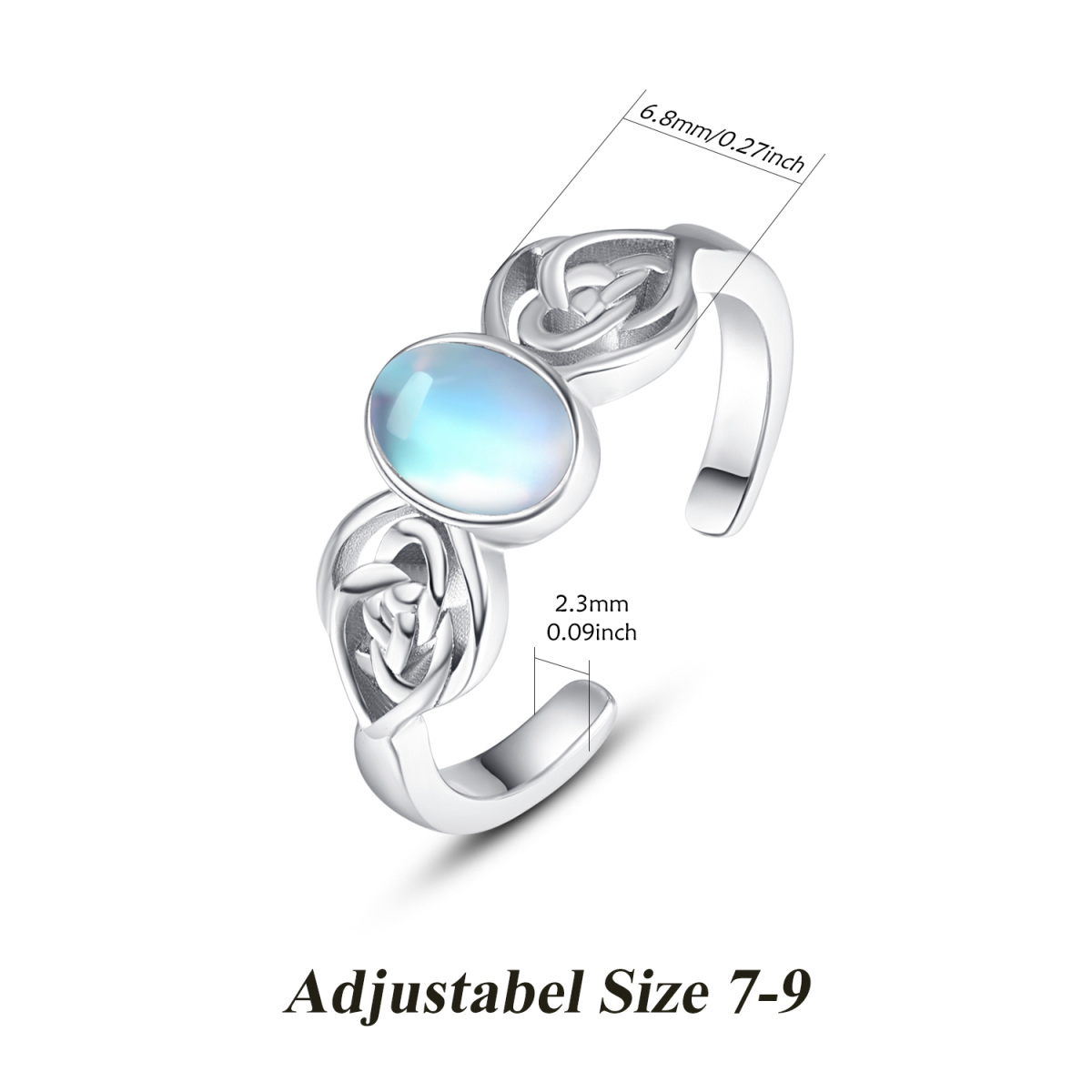 Sterling Silver Oval Shaped Moonstone Celtic Knot Open Ring-5