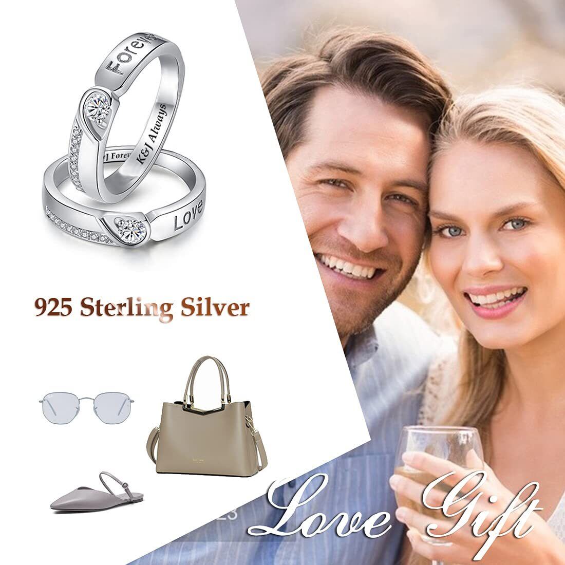 Sterling Silver Zircon Couple Ring-5