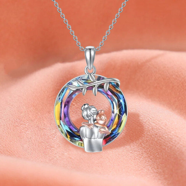 Sterling Silver Mother & Daughter Purple Crystal Pendant Necklace with Box Chain-2