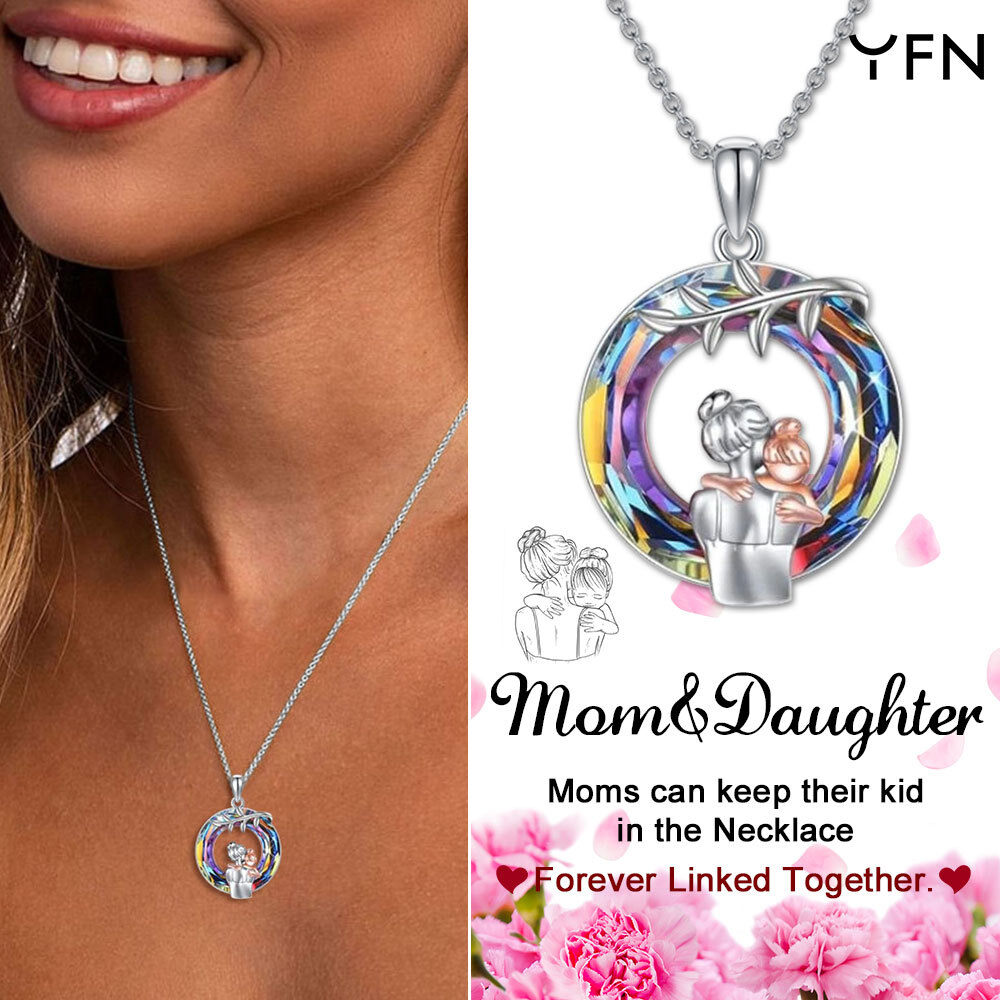 Collier mère et fille en argent sterling avec pendentif en cristal mauve et chaîne en forme de boîte-7