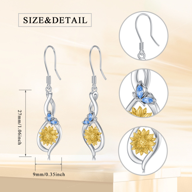 Sterling Silver Crystal Butterfly & Sunflower Drop Earrings-4