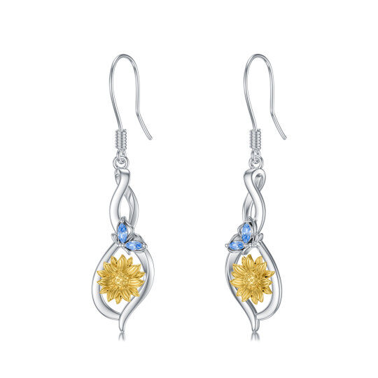 Sterling Silver Crystal Butterfly & Sunflower Drop Earrings