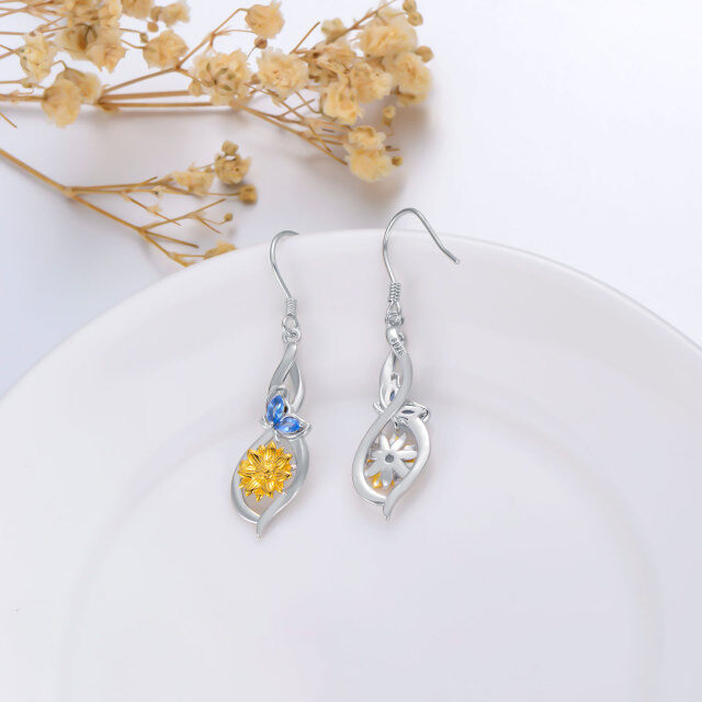 Sterling Silver Crystal Butterfly & Sunflower Drop Earrings-2