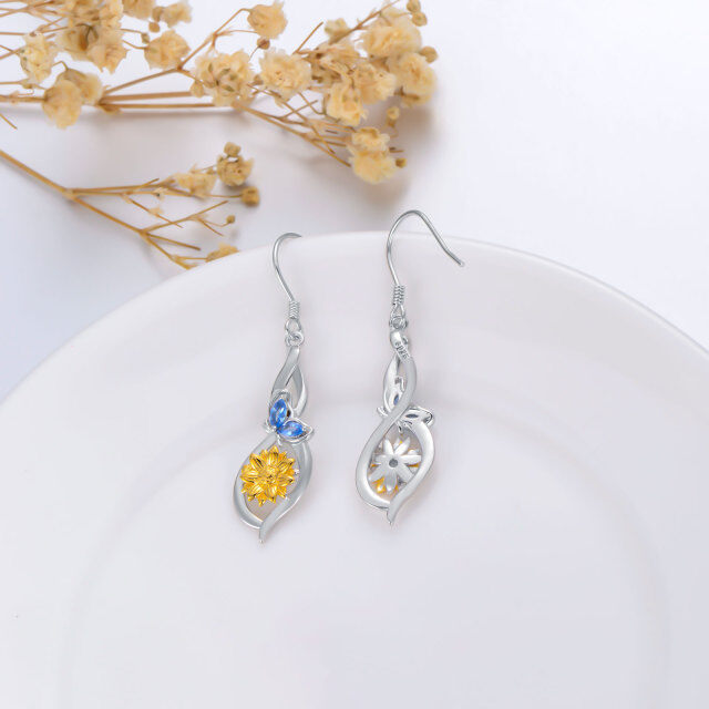 Pendants d'oreilles en argent sterling avec papillon et tournesol en cristal-2