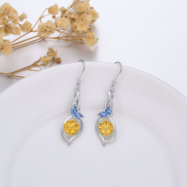 Sterling Silver Crystal Butterfly & Sunflower Drop Earrings-3