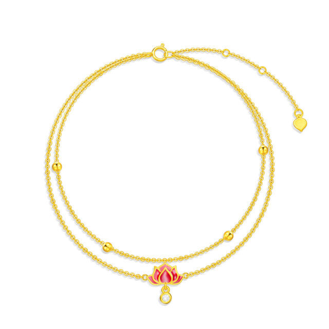 14K Gold Circular Shaped Cubic Zirconia Lotus Multi-layered Anklet-4