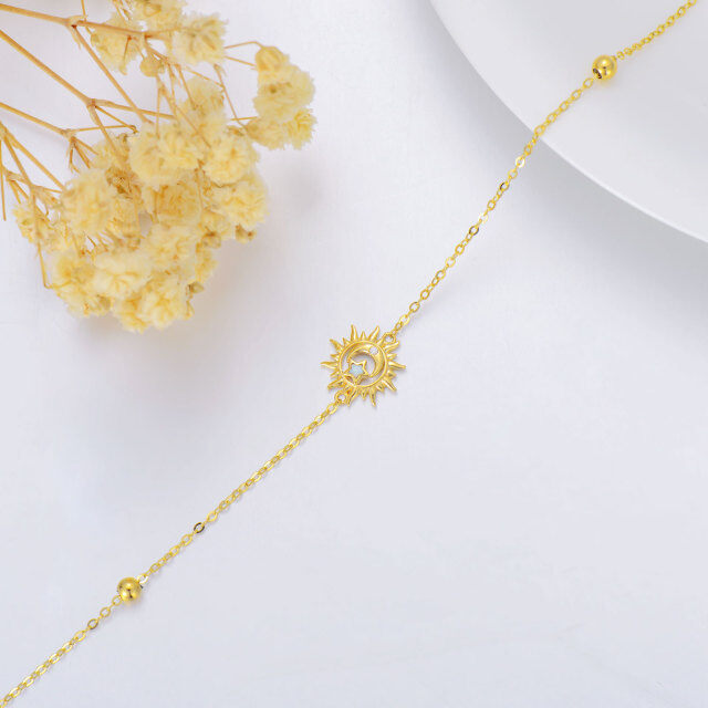 9K Gold Round Diamond & Opal Moon & Sun Pendant Bracelet-3