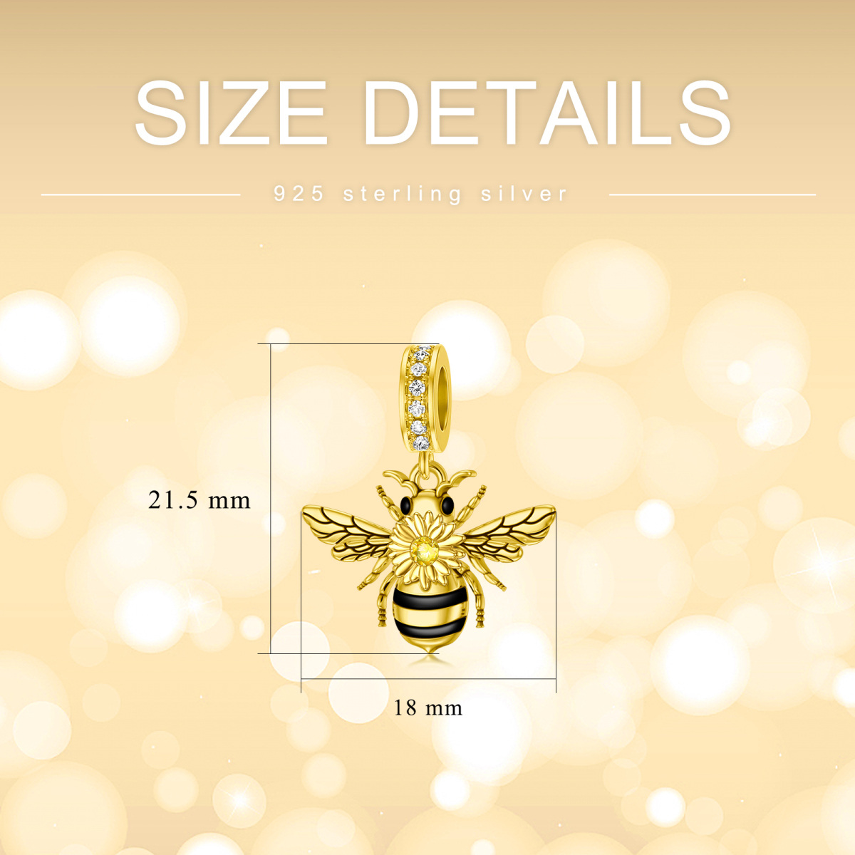 Sterling Silver with Yellow Gold Plated Cubic Zirconia Bees Pendant Charms-6