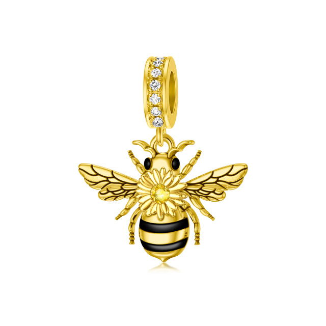 Colgante de plata de ley con circonita cúbica chapado en oro amarillo con forma de abeja-0