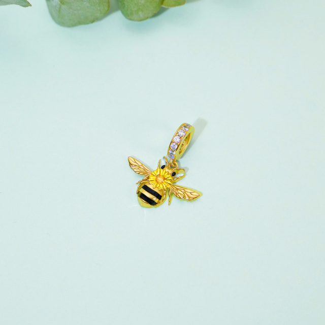 Prata de lei com pingente de abelhas com zircónias cúbicas banhadas a ouro amarelo-2