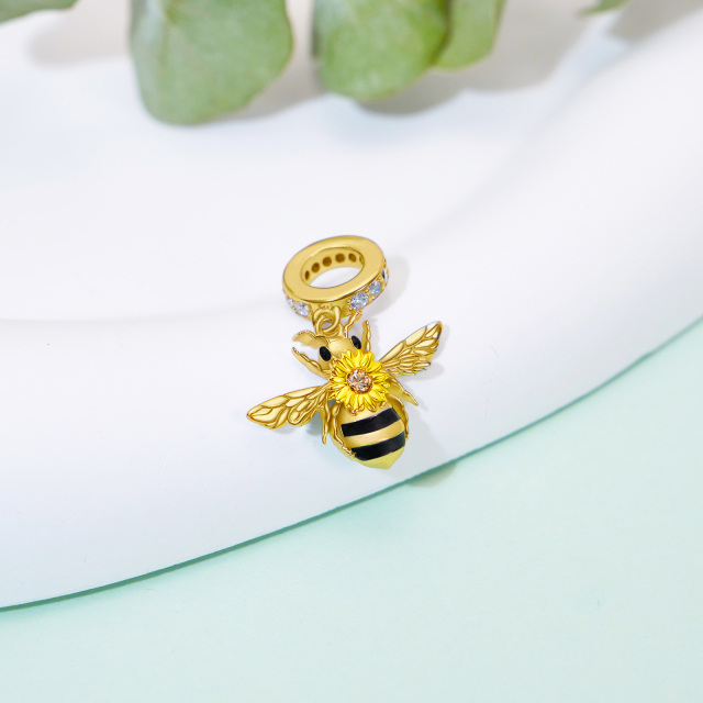 Sterling Silver with Yellow Gold Plated Cubic Zirconia Bees Pendant Charms-3