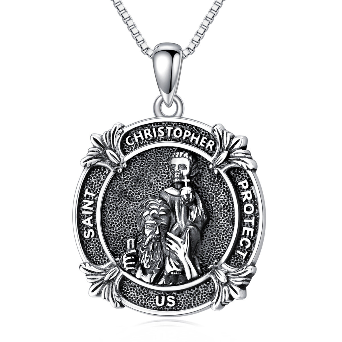 Collar colgante de plata de ley San Cristóbal con palabra grabada-1