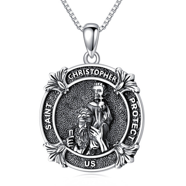 Sterling Silver Saint Christopher Pendant Necklace with Engraved Word-0