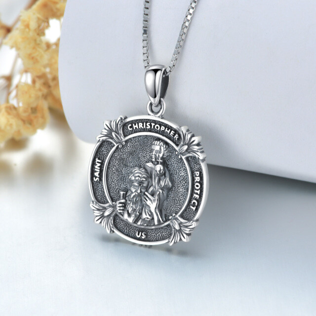 Sterling Silver Saint Christopher Pendant Necklace with Engraved Word-3