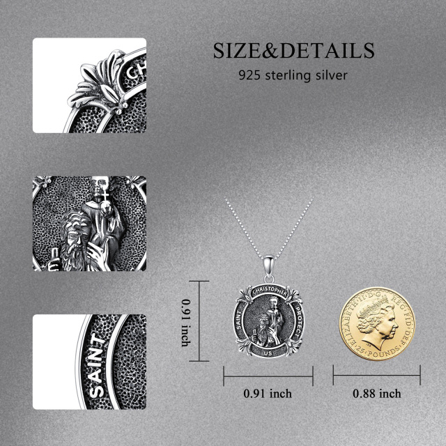 Sterling Silber Saint Christopher Anhänger Halskette mit eingraviertem Wort-5