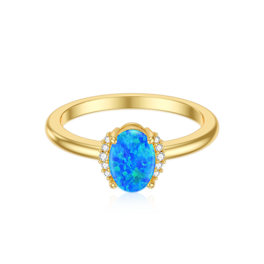 10K Gold Circular Shaped & Oval Shaped Diamond & Opal Oval Shaped Wedding Ring