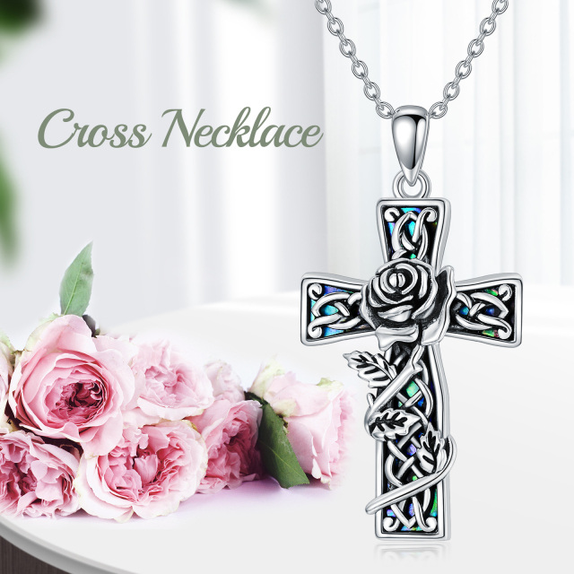 Collier en argent sterling avec pendentif rose et croix en forme de coquillage abalone-5