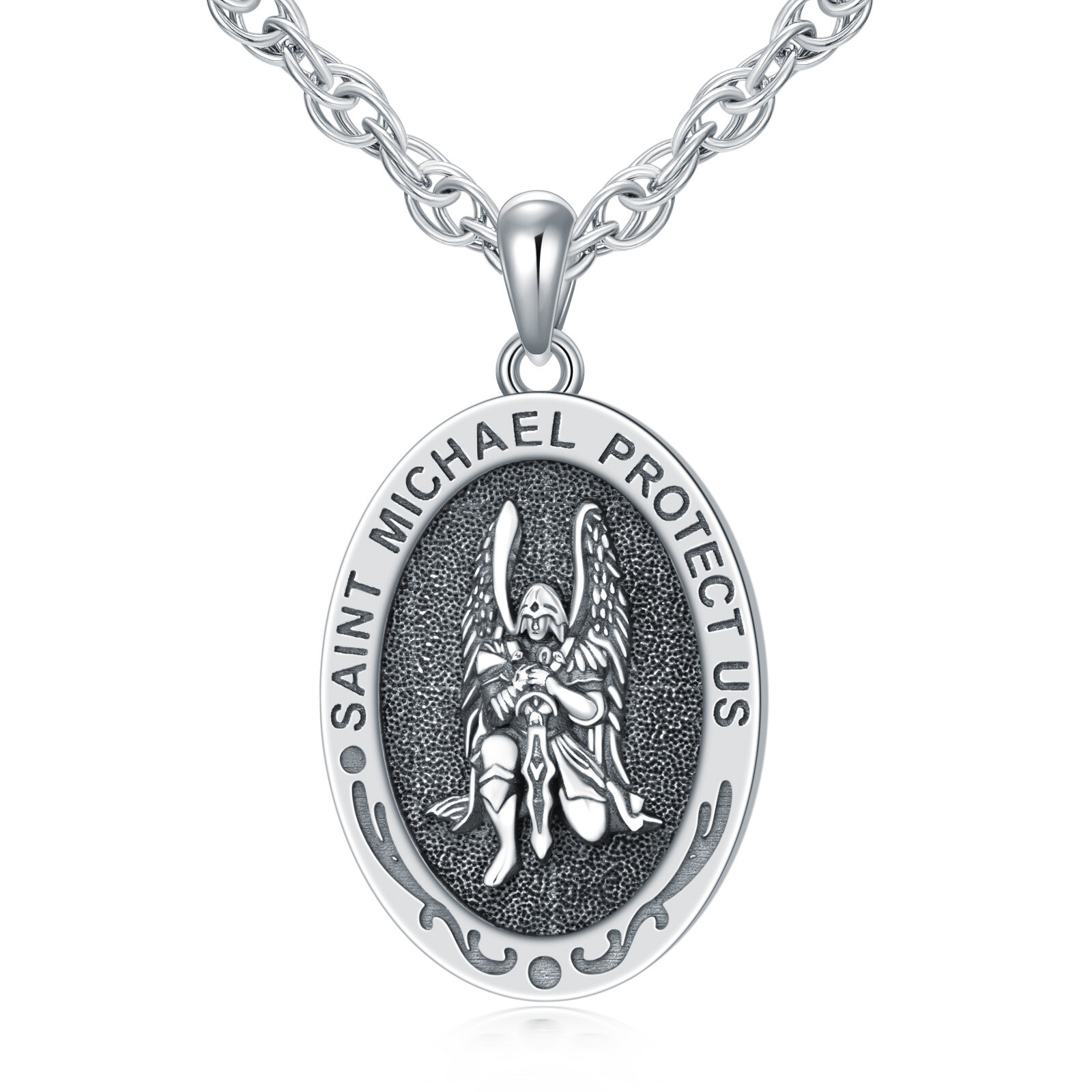925 sterling silver saint michael pendant with stainless steel chain