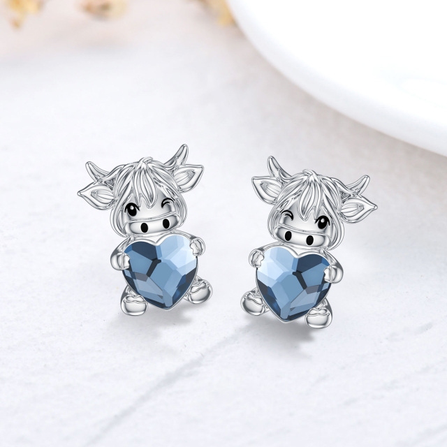 Sterling Silver Crystal Highland Cow Stud Earrings-4