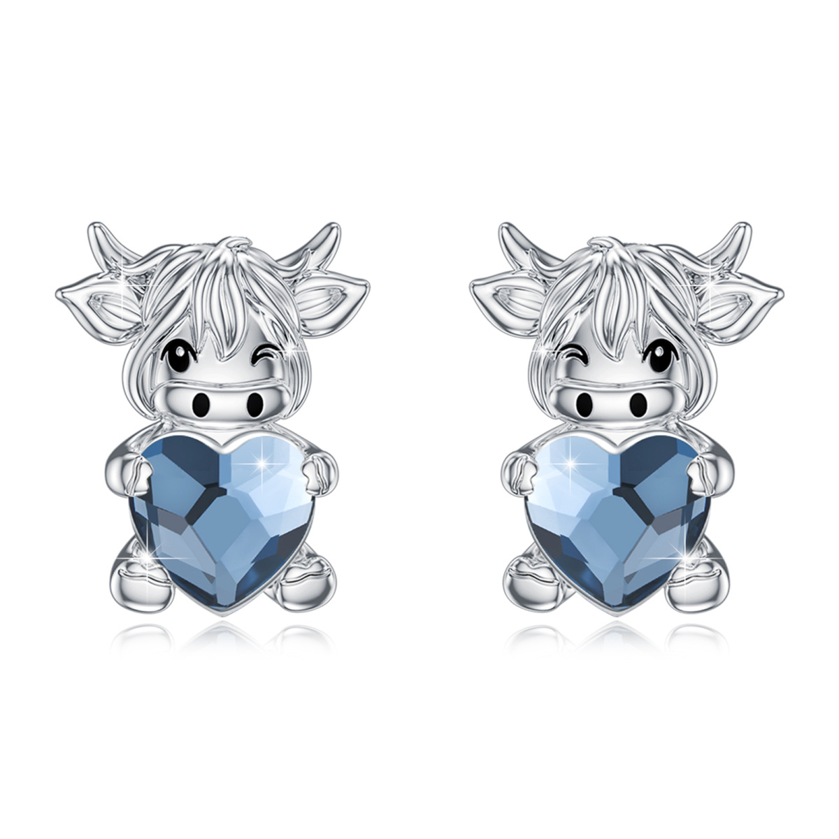 Sterling Silver Crystal Highland Cow Stud Earrings-1