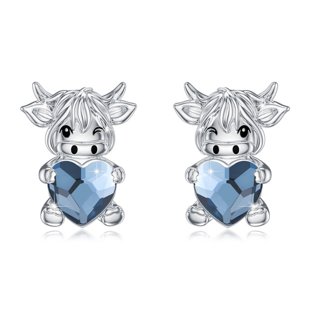 Sterling Silver Crystal Highland Cow Stud Earrings-1