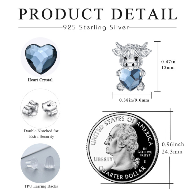 Sterling Silver Crystal Highland Cow Stud Earrings-6