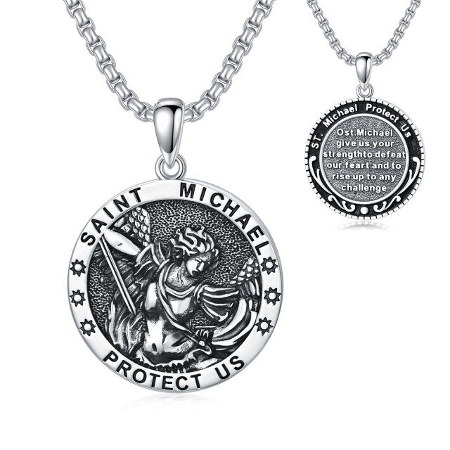 Sterling Silver Saint Michael Pendant Necklace with Engraved Word for Men-0