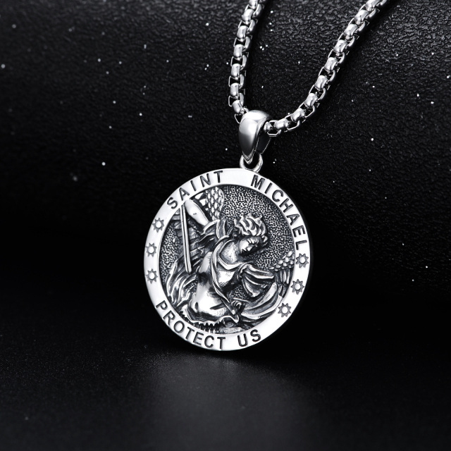 Sterling Silver Saint Michael Pendant Necklace with Engraved Word for Men-1