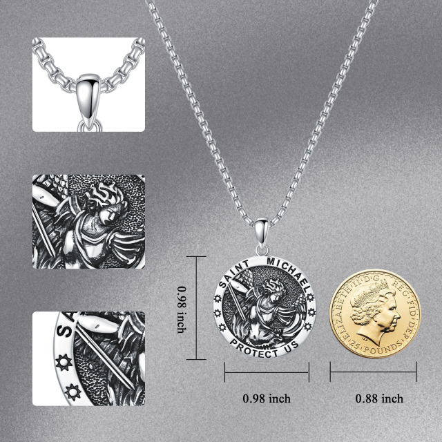 Sterling Silver Saint Michael Pendant Necklace with Engraved Word for Men-5