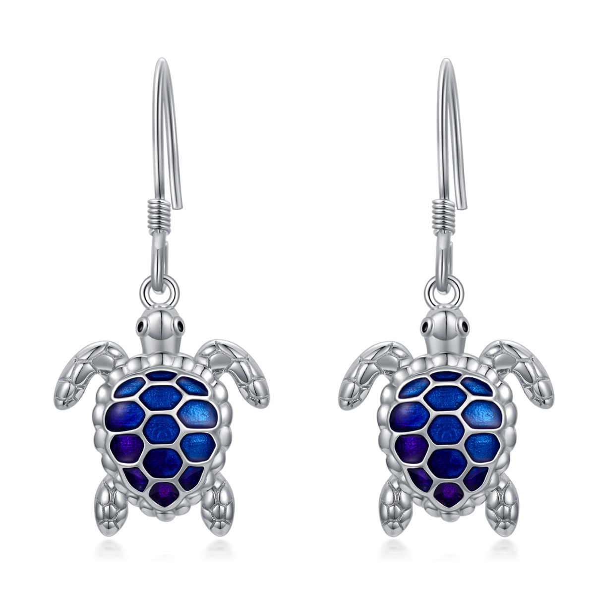 Sterling Silver Sea Turtle Drop Earrings-1