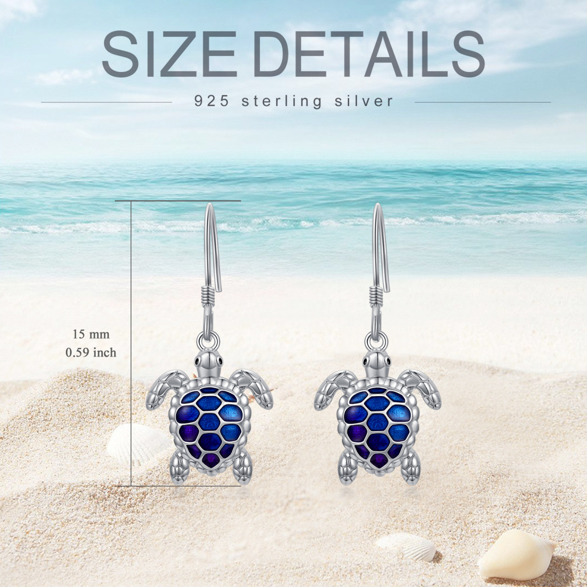 Pendants d'oreilles en argent sterling en forme de tortue de mer-6