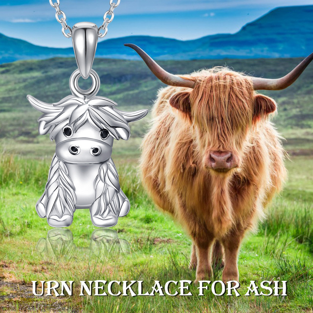 Collar de plata de ley Highland Cow Urn-5