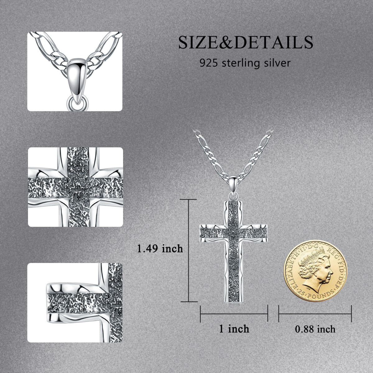 Collar de plata de ley con colgante en forma de cruz para hombre-6