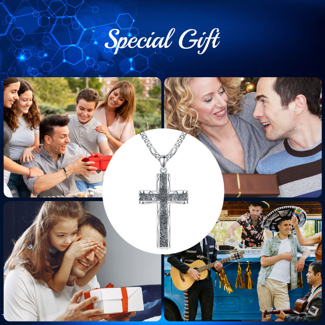 Sterling Silver Cross Pendant Necklace for Men-4