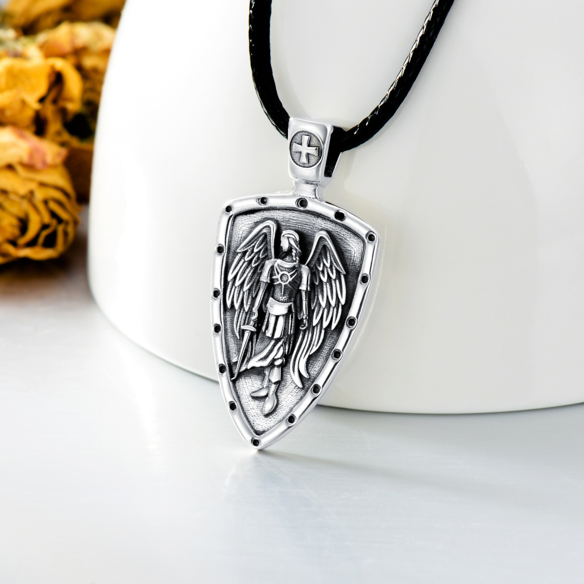 Sterling Silver Saint Michael Pendant Necklace-3