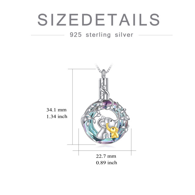 Sterling Silver Two-tone Circular Shaped Crystal Elephant & Leaves Urn Necklace for Ashes-5