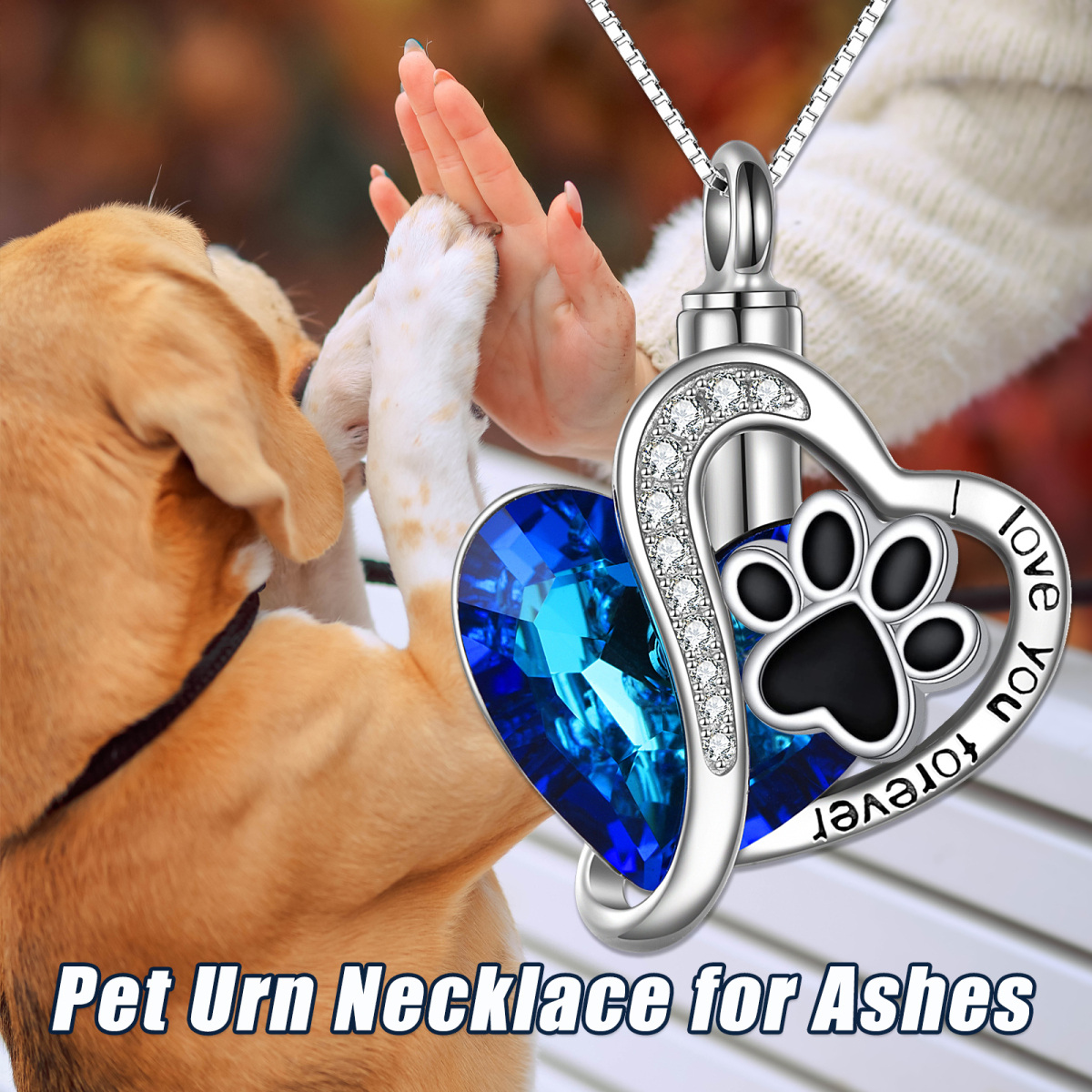 Sterling Silver Crystal Paw & Heart Urn Necklace for Ashes-6