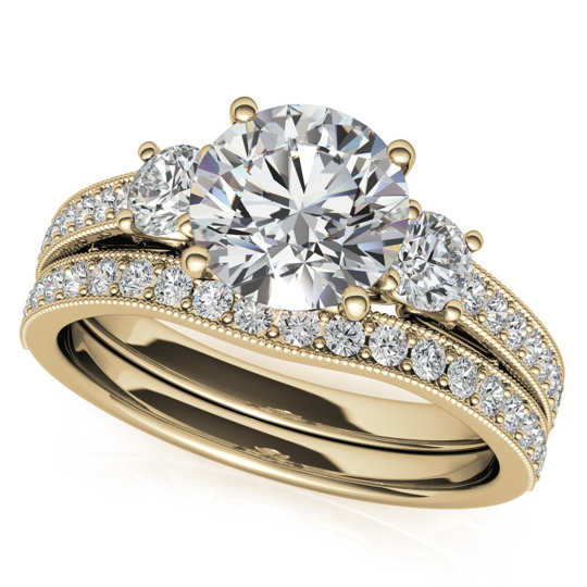 Okrągły pierścionek zaręczynowy z moissanitem z personalizowanym grawerem i parą, wykonany ze srebra z różowym złotem