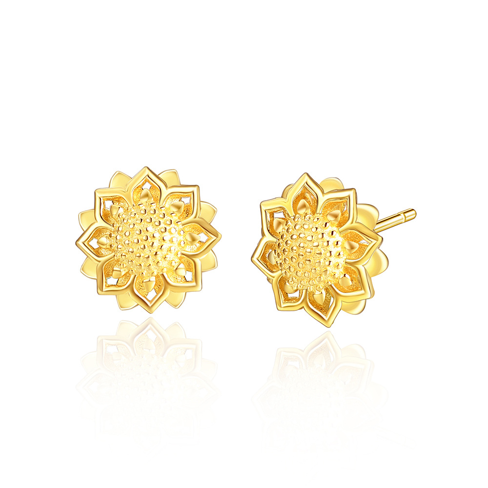 Sterling Silver with Yellow Gold Plated Sunflower Stud Earrings-1