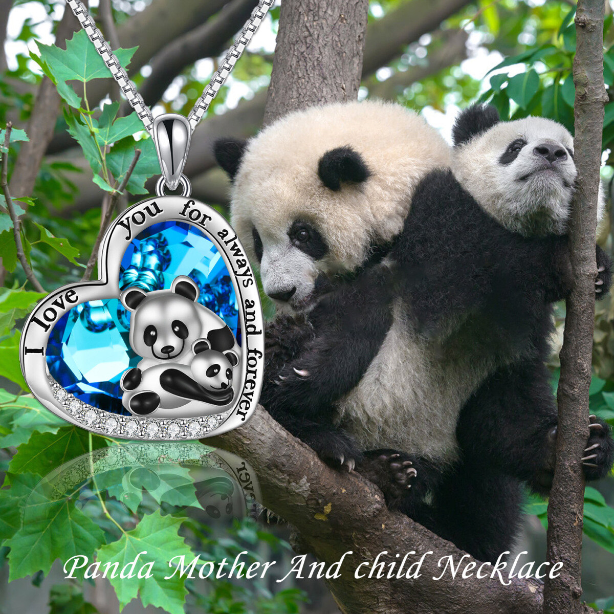 Sterling Silber Herzform Panda & Herz-Kristall-Anhänger Halskette mit eingraviertem Wort-6
