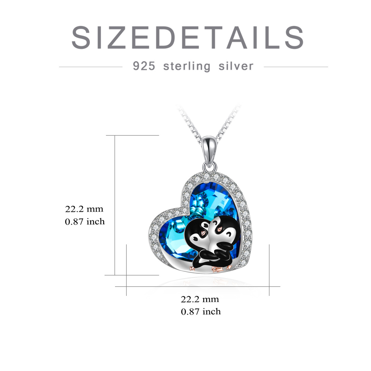 Sterling Silver Two-tone Round Crystal Couple Pendant Necklace-6