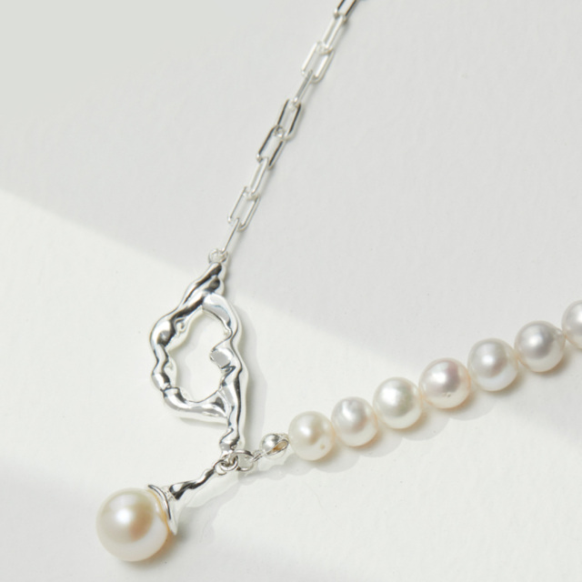 Sterling Silver 16'' Inches Round Pearl Strand Necklace-4